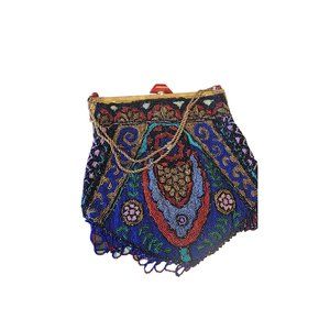 Antique Flapper Beaded Bag With Bakelite Frame (A2734)